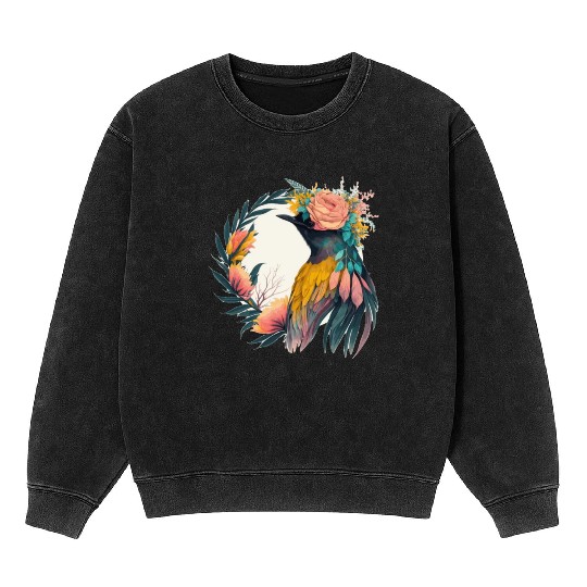 Cute Bird Of Paradise Bird Flower Crown Pet Birds Mineral Wash Sweatshirts
