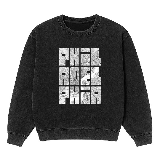 Philadelphia USA City Map Typography Light Mineral Wash Sweatshirts