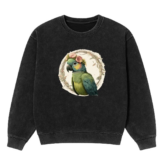 Watercolor Parrot Hahn's Macaw Bird Flower Crown P Mineral Wash Sweatshirts