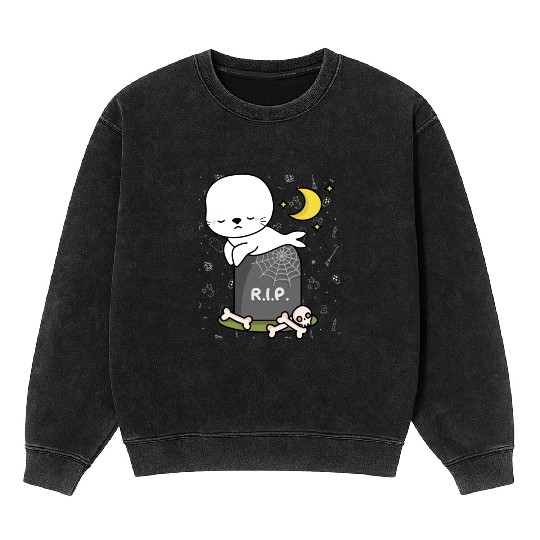 Boo Cute Seal Halloween design trick or treat RIP Mineral Wash Sweatshirts