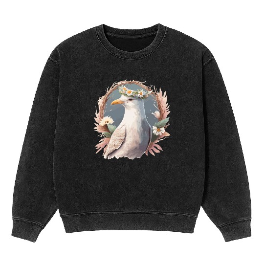 Seagull Bird Flower Crown Floral Seabirds Mineral Wash Sweatshirts