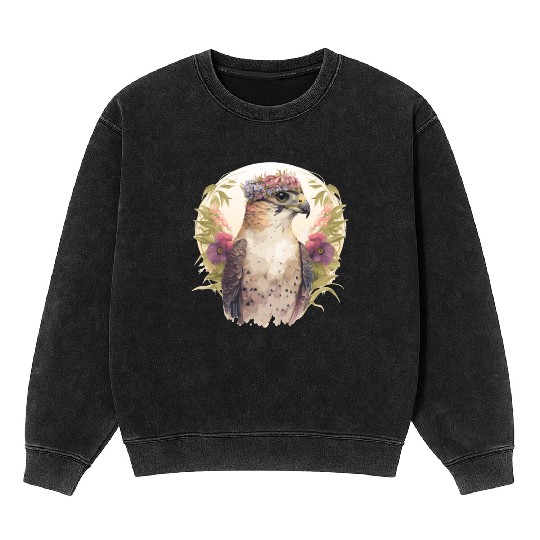 Watercolor Falcon Birds Of Prey Flower Crown Flora Mineral Wash Sweatshirts