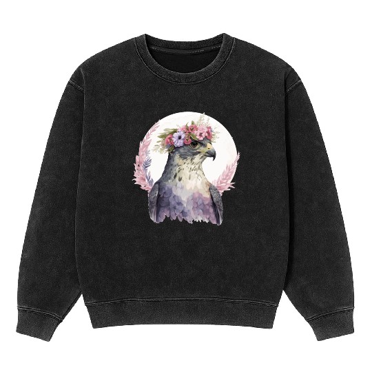 Falcon Birds Of Prey Flower Crown Floral Bird Watc Mineral Wash Sweatshirts