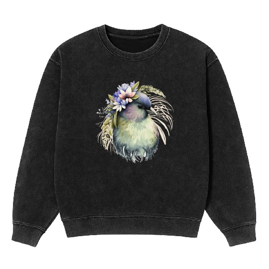 Cute Kiwi Bird Flower Crown Floral Exotic Birds Mineral Wash Sweatshirts
