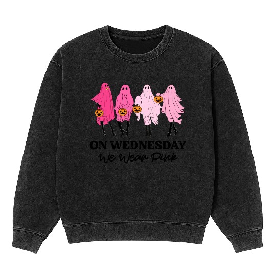 Breast Cancer On Wednesday We Wear Pink Halloween Mineral Wash Sweatshirts