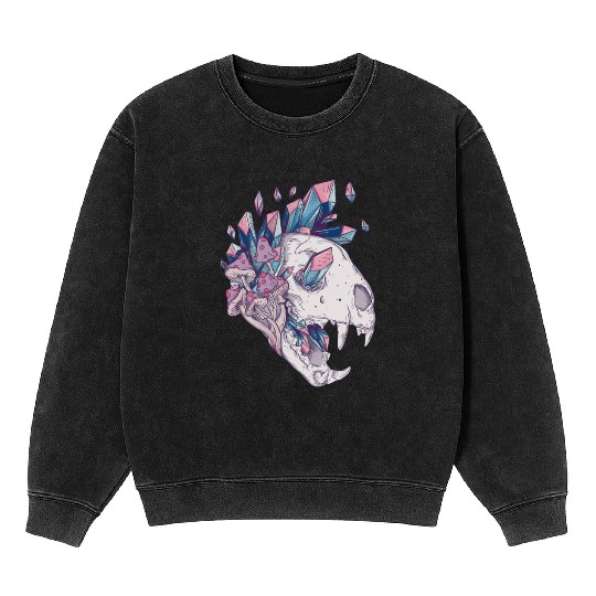 Crystal Cat Skull Mineral Wash Sweatshirts