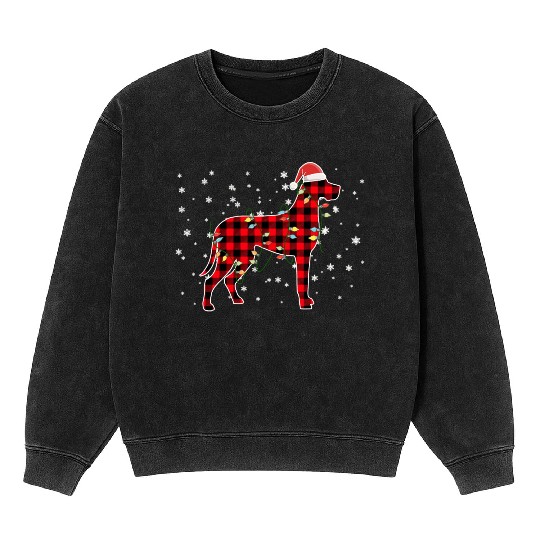 Great Dane Dog Santa Holiday Buffalo Plaid Mineral Wash Sweatshirts