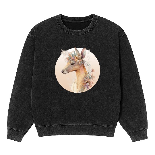Australian Kangaroo Flower Crown Watercolor Animal Mineral Wash Sweatshirts