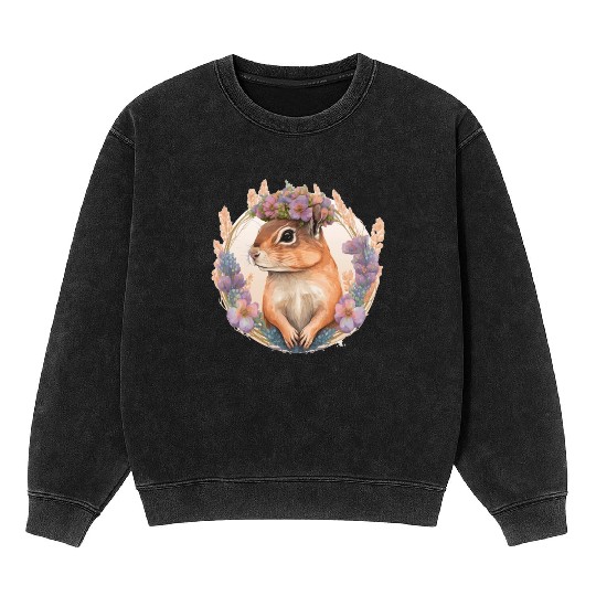 Watercolor Chipmunk Flower Crown Hawaiian Boho Aes Mineral Wash Sweatshirts