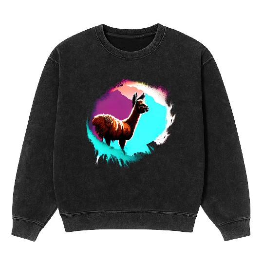 Cute Vintage Ink Splash Llama Retro Llama Mineral Wash Sweatshirts