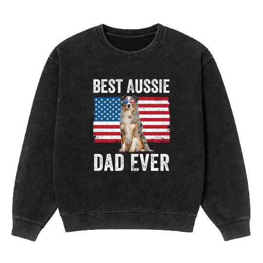 Australian Shepherd Dad American Flag Dog Lover Mineral Wash Sweatshirts