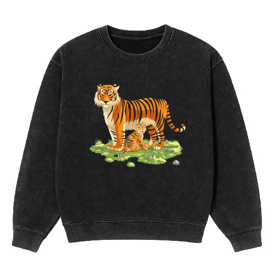 Mother And Son Tiger Mineral Wash Sweatshirts