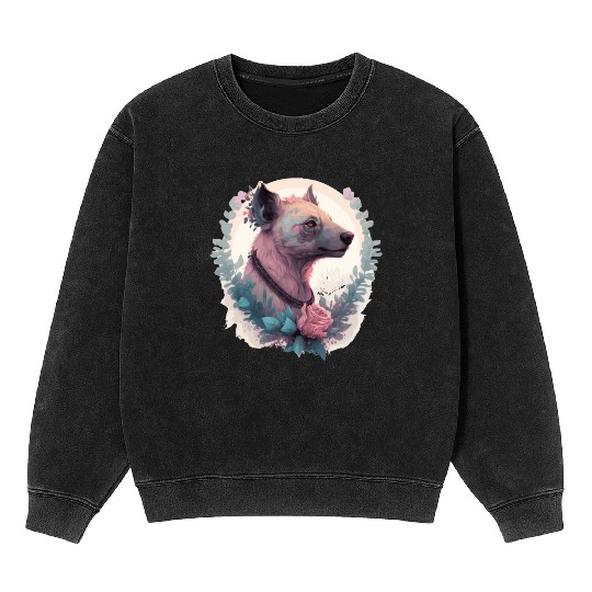 Watercolor Hyena Flower Crown Africa Safari Animal Mineral Wash Sweatshirts