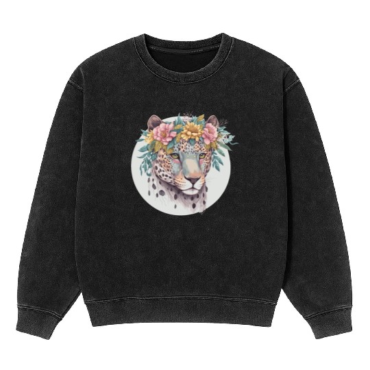 Floral Jaguar Flower Crown Watercolor Animal Mineral Wash Sweatshirts