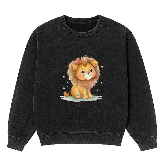 Sweet Pastel Lion Drawing Mineral Wash Sweatshirts