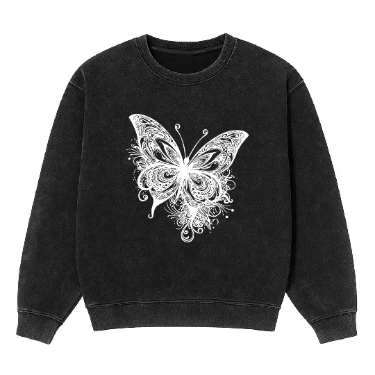 Pretty Vintage Butterfly Tattoo Line Style Mineral Wash Sweatshirts