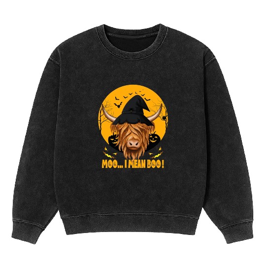 Funny Halloween Farmer Ghost Cow Highland Cow Mineral Wash Sweatshirts