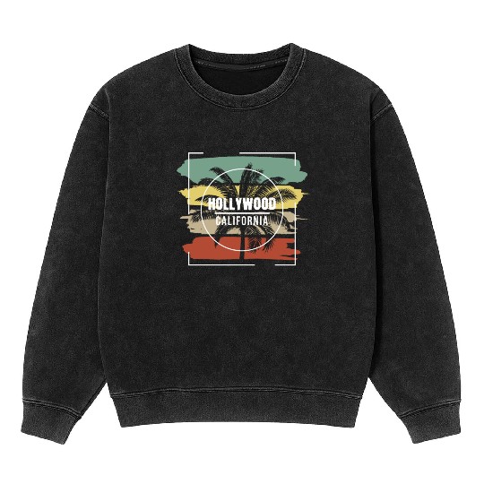 Hollywood California Retro Stylish Palm Tree Mineral Wash Sweatshirts