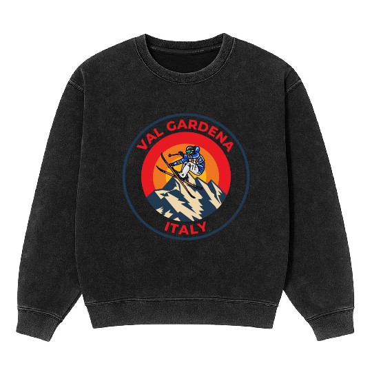 Vintage Cool Skiing in Val Gardena Italy Sunset Mineral Wash Sweatshirts