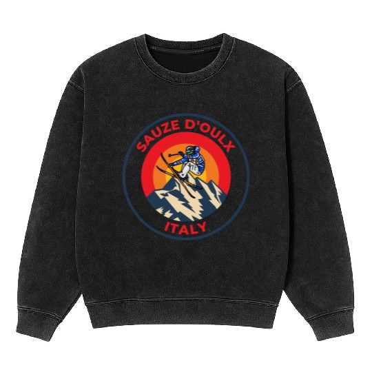 Vintage Cool Skiing in Sauze D'oulx italy Sunset Mineral Wash Sweatshirts
