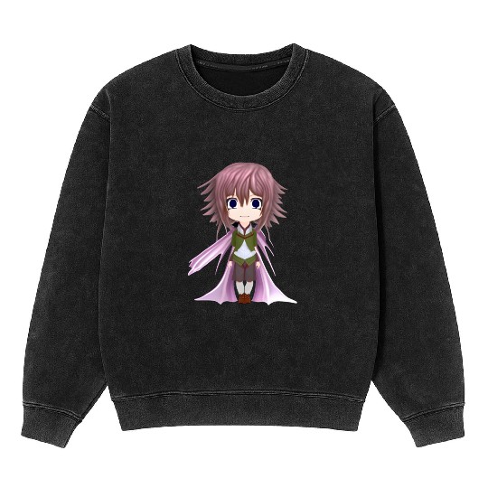 Cue Kawaii Boy with Pink Cloak Mineral Wash Sweatshirts