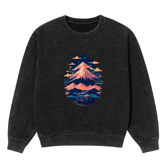 Serene Mount Fuji Sunset Peaceful River Scenery Mineral Wash Sweatshirts