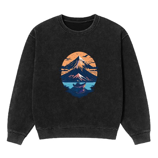Serene Mount Fuji Sunset Peaceful River Scenery Mineral Wash Sweatshirts