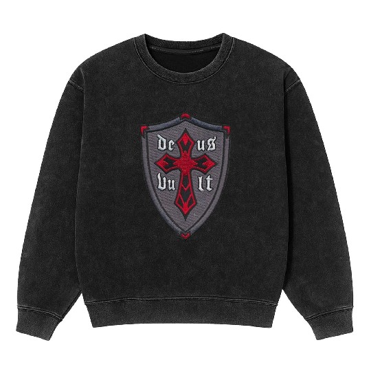 Deus Vult Cross on Shield Mineral Wash Sweatshirts