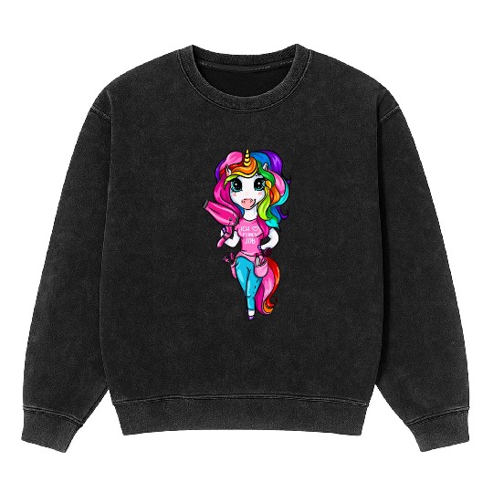 Hairdresser Unicorn Girl I Love My Job Mineral Wash Sweatshirts