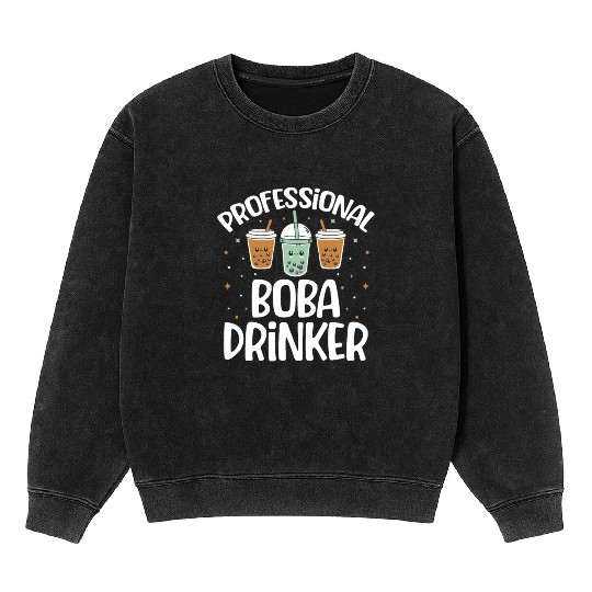Professional Boba Drinker Bubble Tea Lover Korean Mineral Wash Sweatshirts