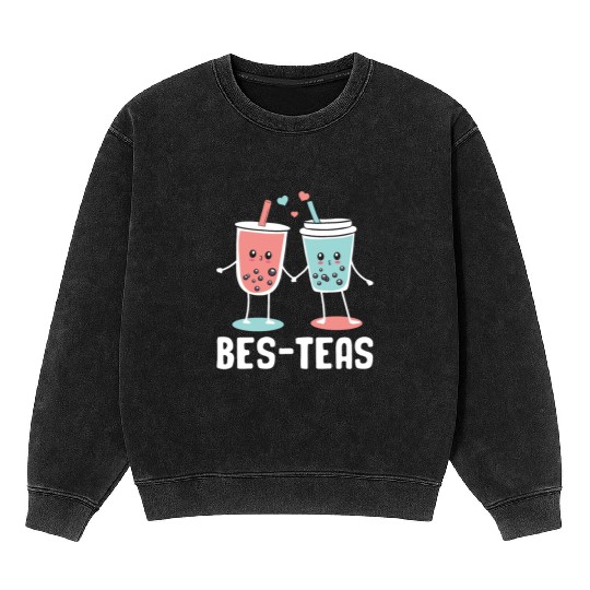 Bes Teas Bubble Tea Lover Boba Tea Drinker Korean Mineral Wash Sweatshirts