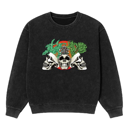 Skull Plant of the blood moon night light Mineral Wash Sweatshirts