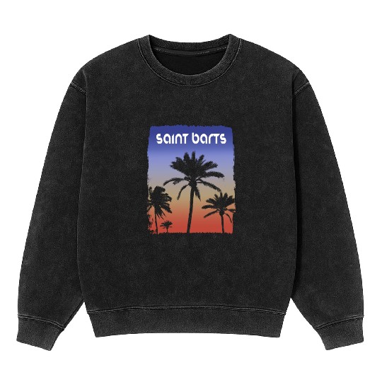 Saint Barts Sunset Vacation Souvenir Palm Tree Mineral Wash Sweatshirts