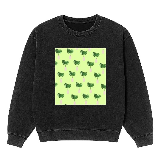 Green Tropical Palm Leaves In A Grey Vessel Mineral Wash Sweatshirts