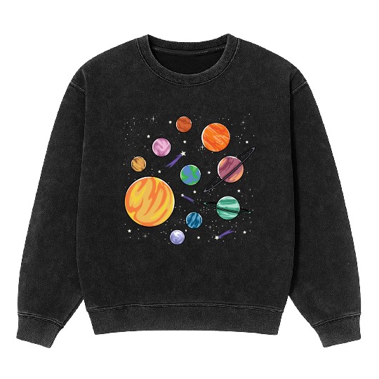 Solar System Planets Science Space Boys Girls Mineral Wash Sweatshirts