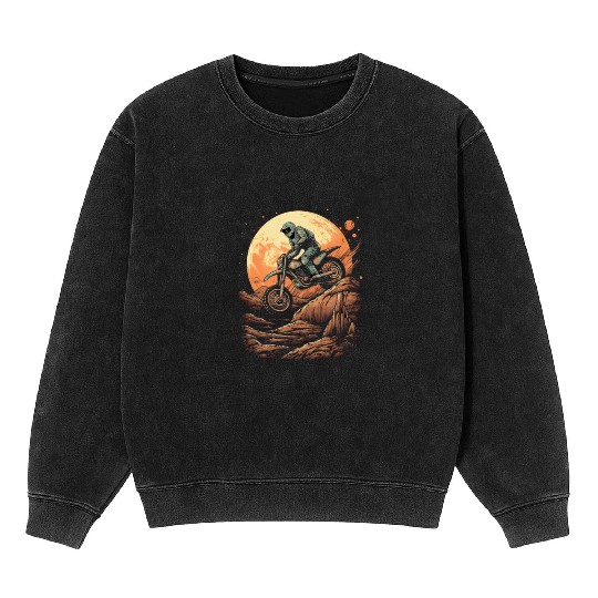 Dirt Bike Moon Motocross Motorcycle Riding Biker Mineral Wash Sweatshirts