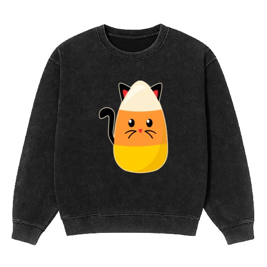 Candy Corn Cat Halloween Mineral Wash Sweatshirts