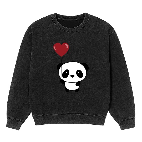 Cute Chibi Panda Valentine Balloon Heart Mineral Wash Sweatshirts