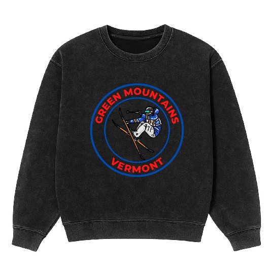 Retro Skiing in Green Mountains Vermont Souvenir Mineral Wash Sweatshirts