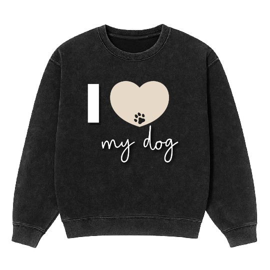 I Love My Dog Beige Heart Mineral Wash Sweatshirts