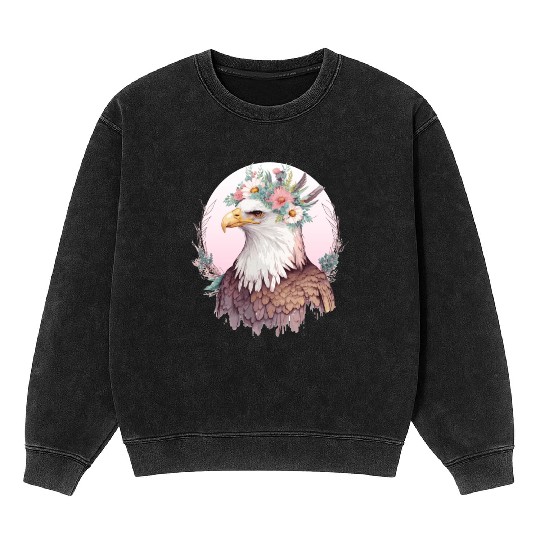 Birds Of Prey Bald Eagle Flower Crown Floral Birdi Mineral Wash Sweatshirts