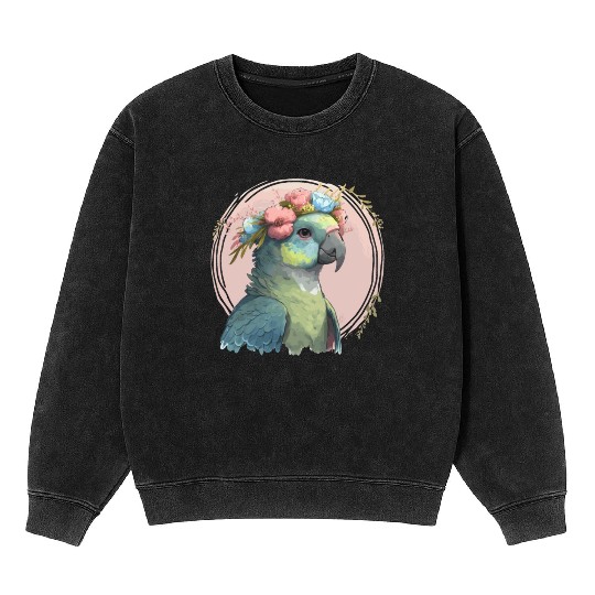 Cute Hahn's Macaw Bird Flower Crown Pet Birds Mineral Wash Sweatshirts