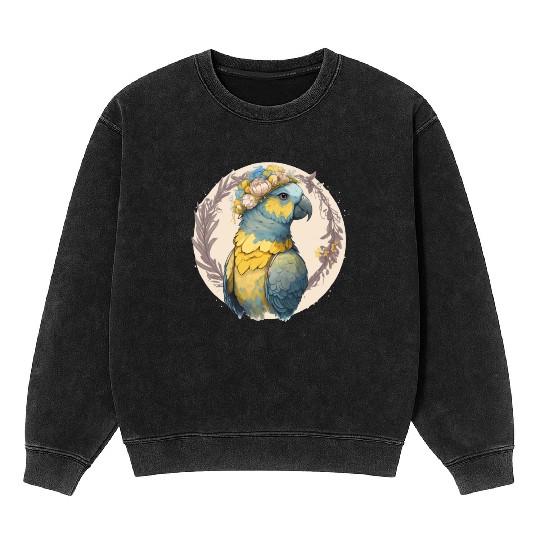 Yellow Blue Ara Macaw Flower Crown Parrot Parakeet Mineral Wash Sweatshirts