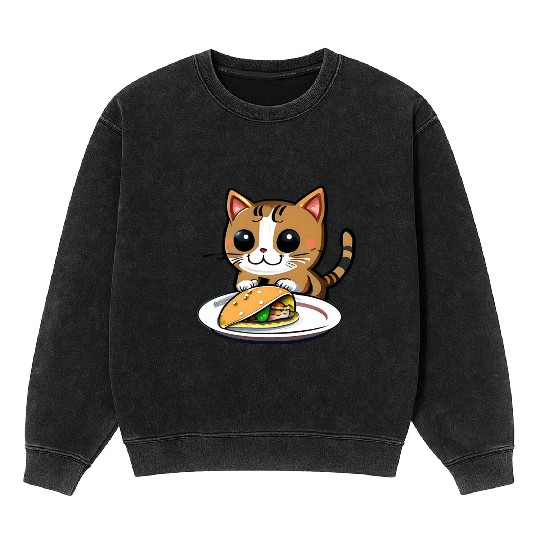 Cute Cat and Taco: A Playful Combination for Your Mineral Wash Sweatshirts