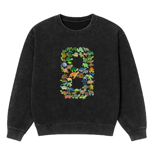 8th Birthday Sea Turtle Tortoise Theme 8 Year Old Mineral Wash Sweatshirts