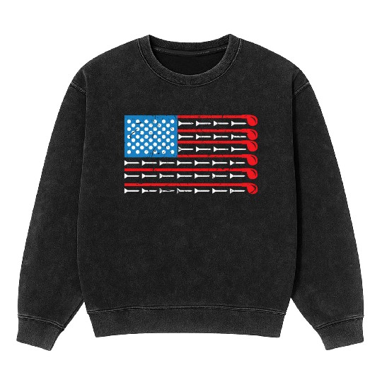 Mens American Flag Golf Club Sports Mineral Wash Sweatshirts