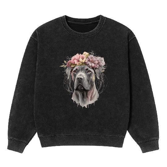Cute Cane Corso Flower Crown Pet Dog Floral Puppy Mineral Wash Sweatshirts
