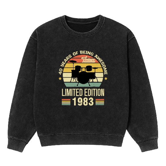 Vintage 1983 Drums 40th Birthday Drummer Mineral Wash Sweatshirts