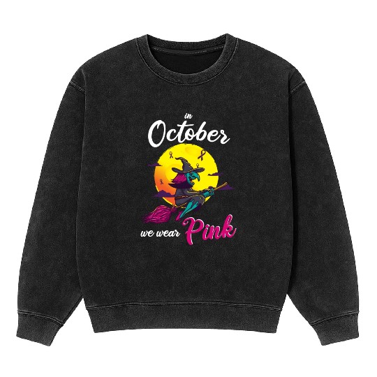 In October We Wear Pink Halloween Witch Mineral Wash Sweatshirts