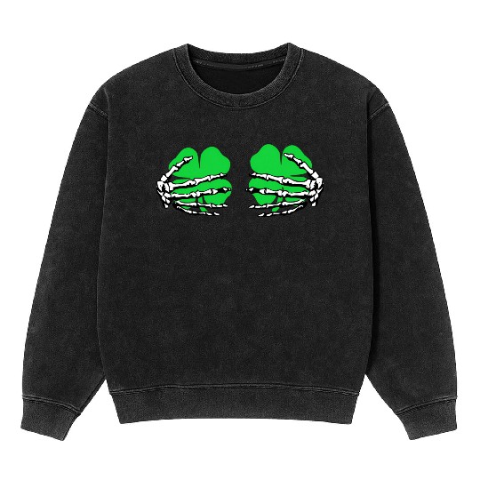 St Patricks Day Boob Pumpkin Shamrock Skeleton Han Mineral Wash Sweatshirts